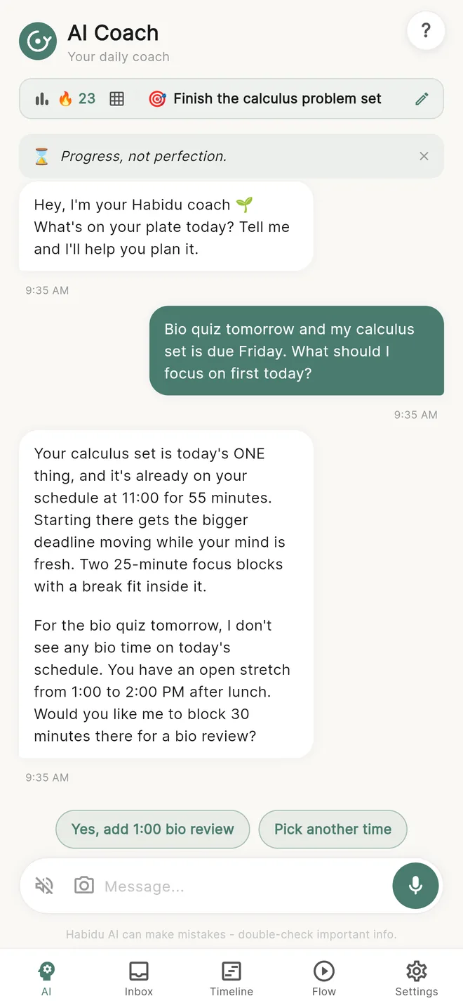 Habidu app: your ai coach screen