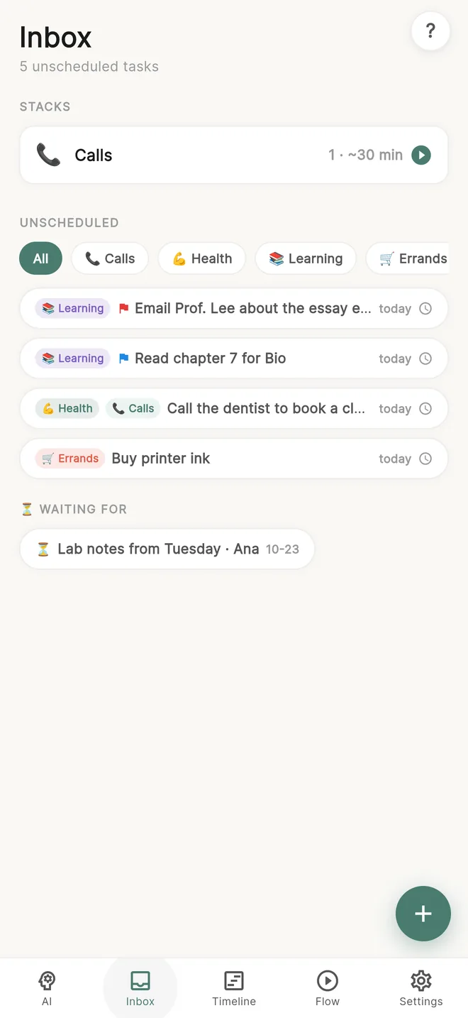 Habidu app: inbox screen