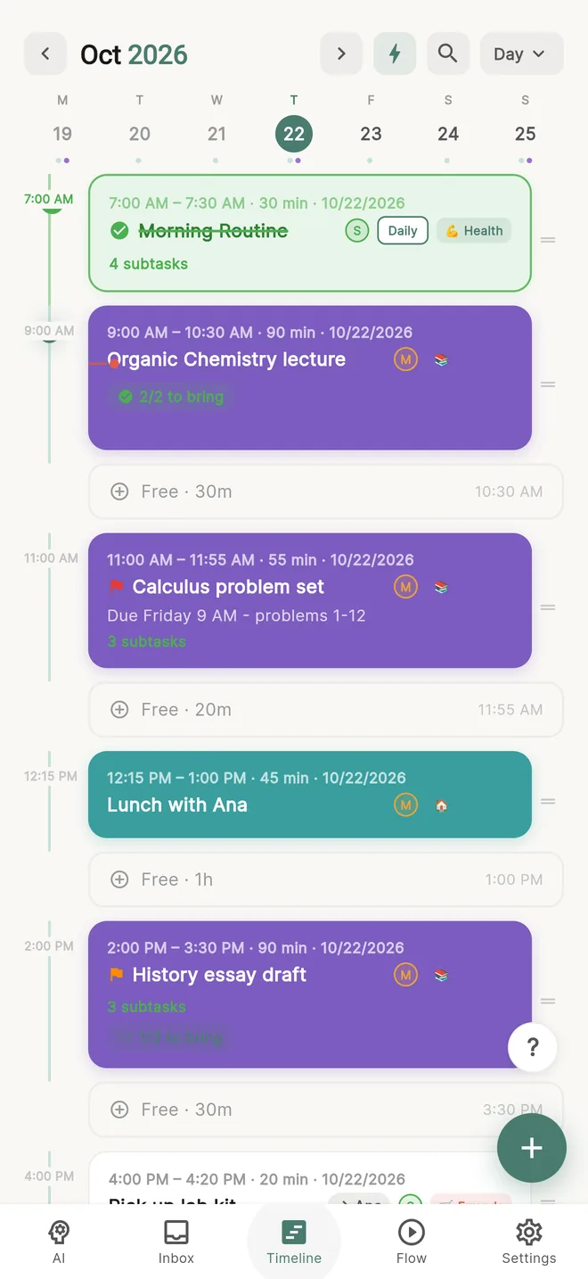 Habidu app: your day screen