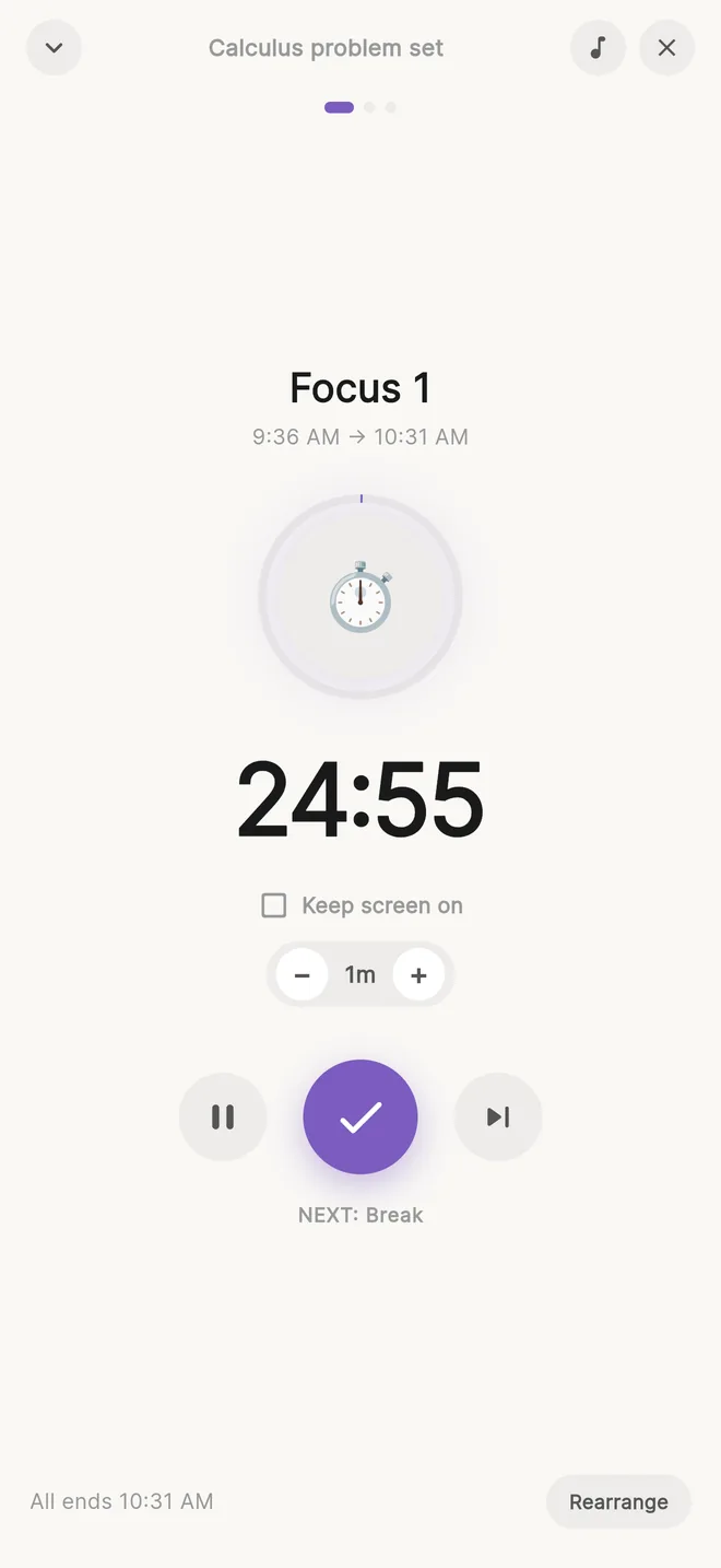 Habidu app: focus timer screen