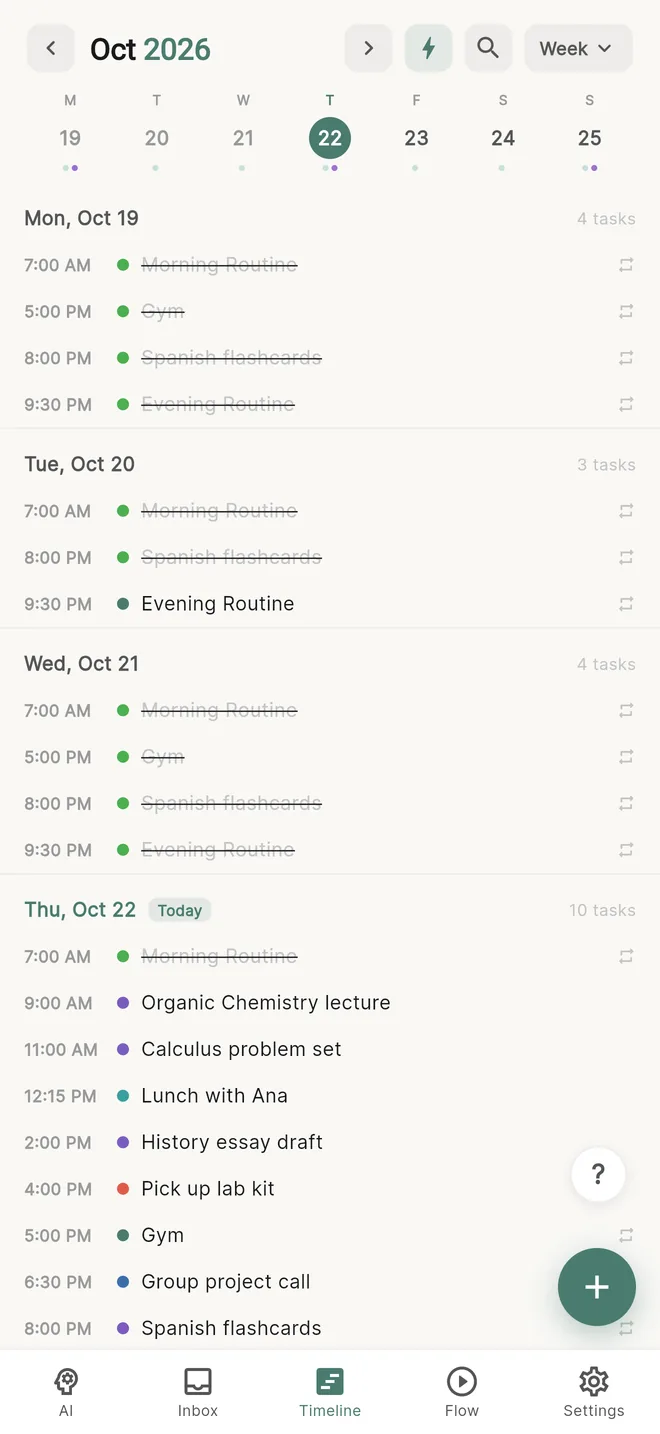Habidu app: your week screen